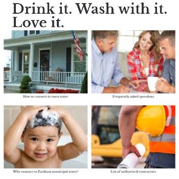 four image blocks of a house, people talking, a baby washing hair and construction
