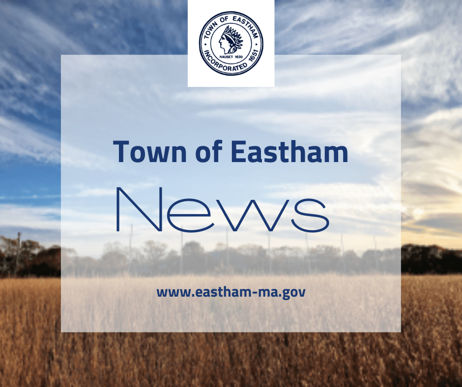 golden field with trees and sky in distance and text town of eastham news