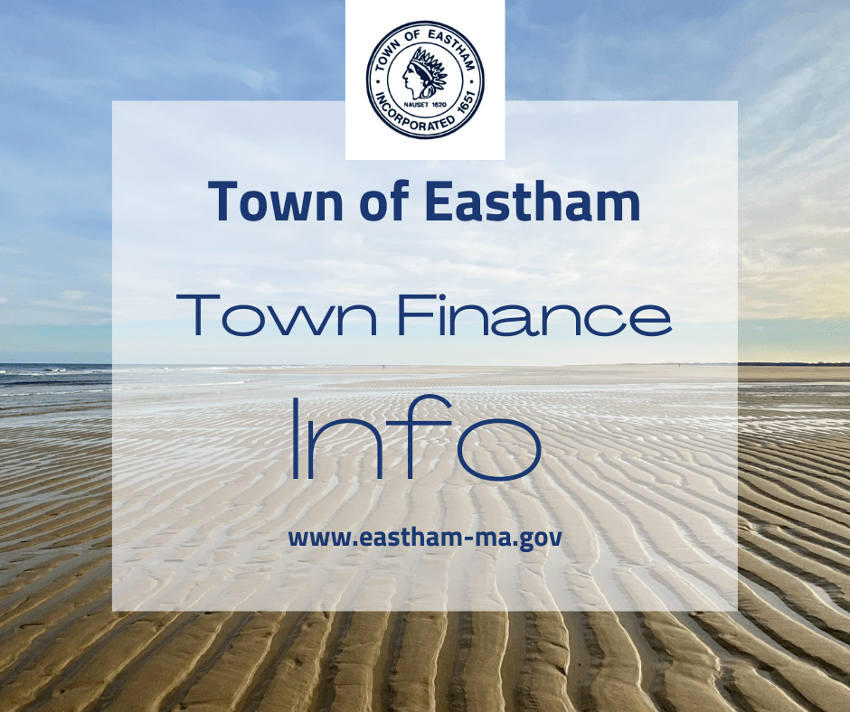 low tide beach sand view with ocean background and text town finance info