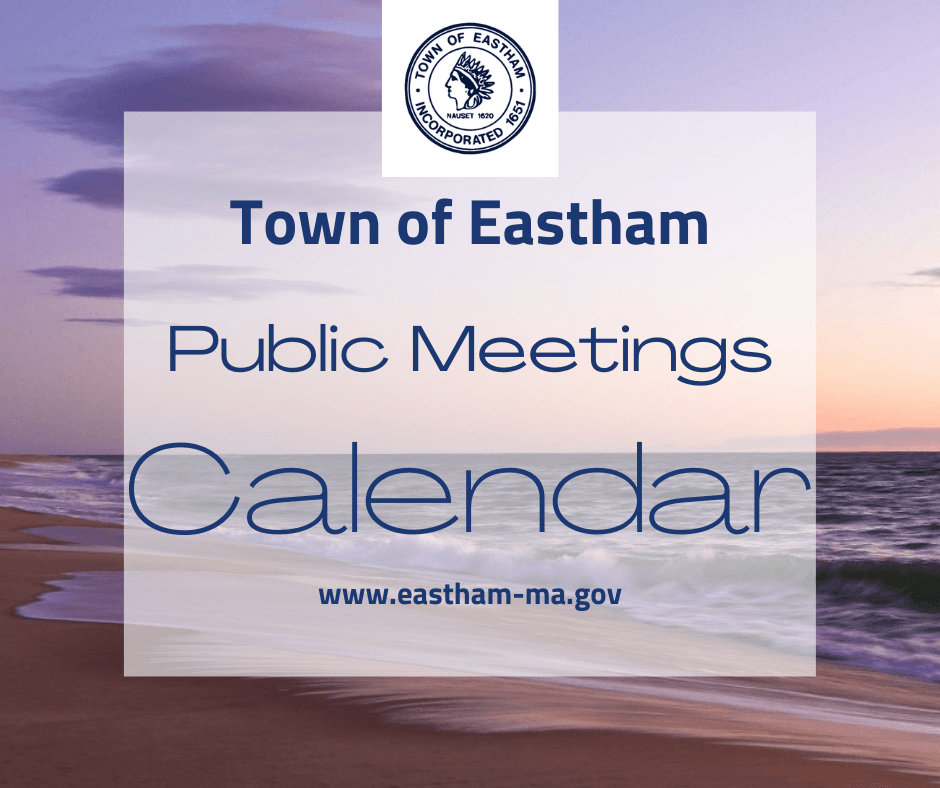aerial view overlooking beach with ocean and sky background text public meetings calendar