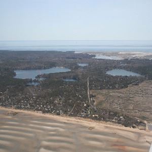 View of eastham ponds from drone