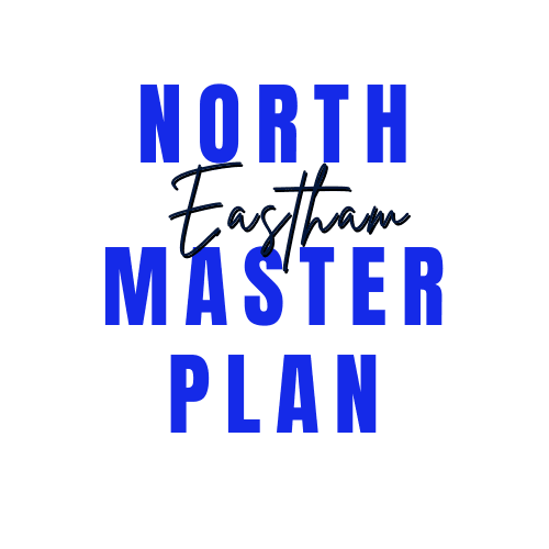 Graphic text in blue and black