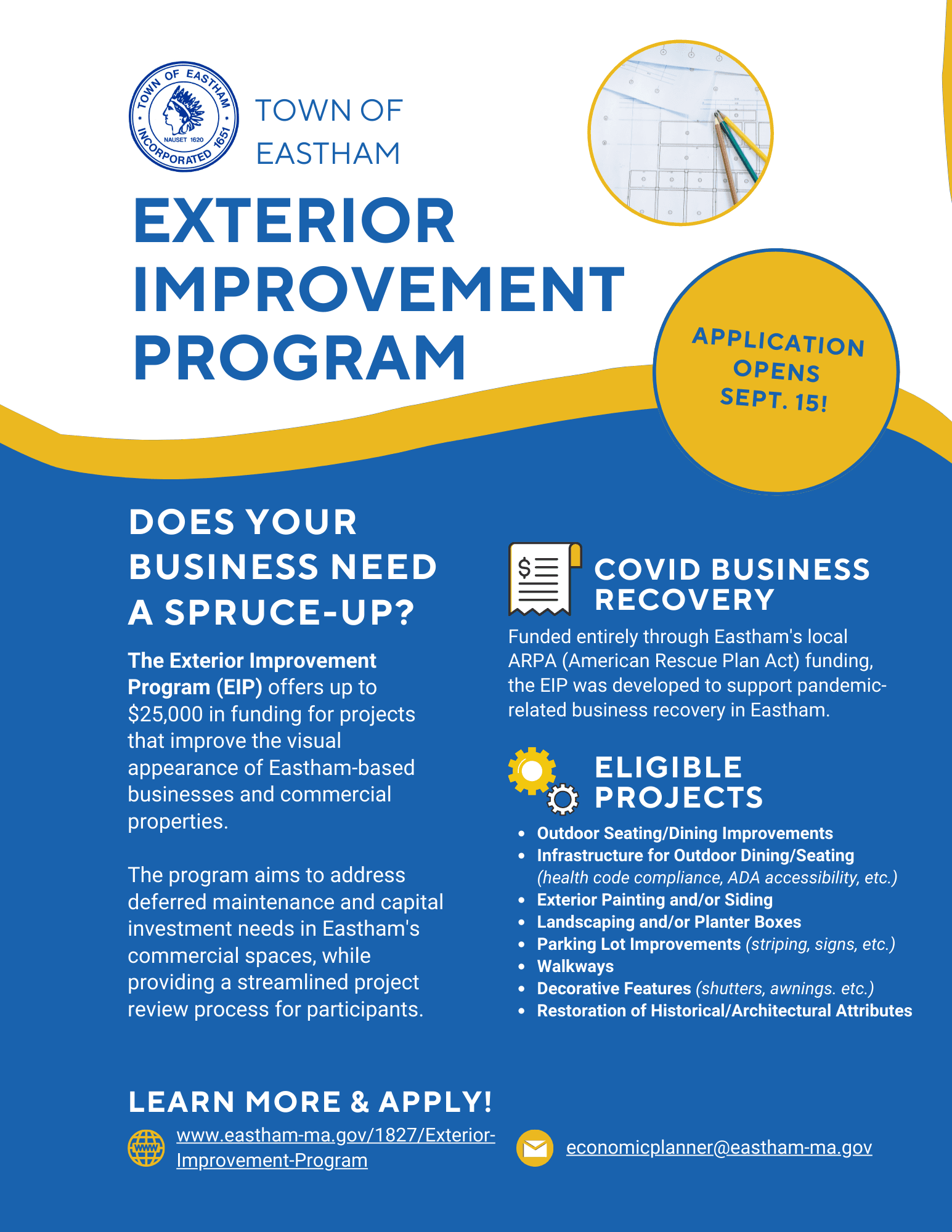 Blue and orange background with text describing the Exterior Improvement Program