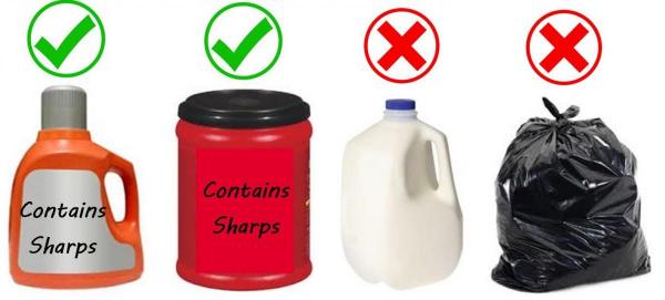 Containers to dispose of and not dispose of needles